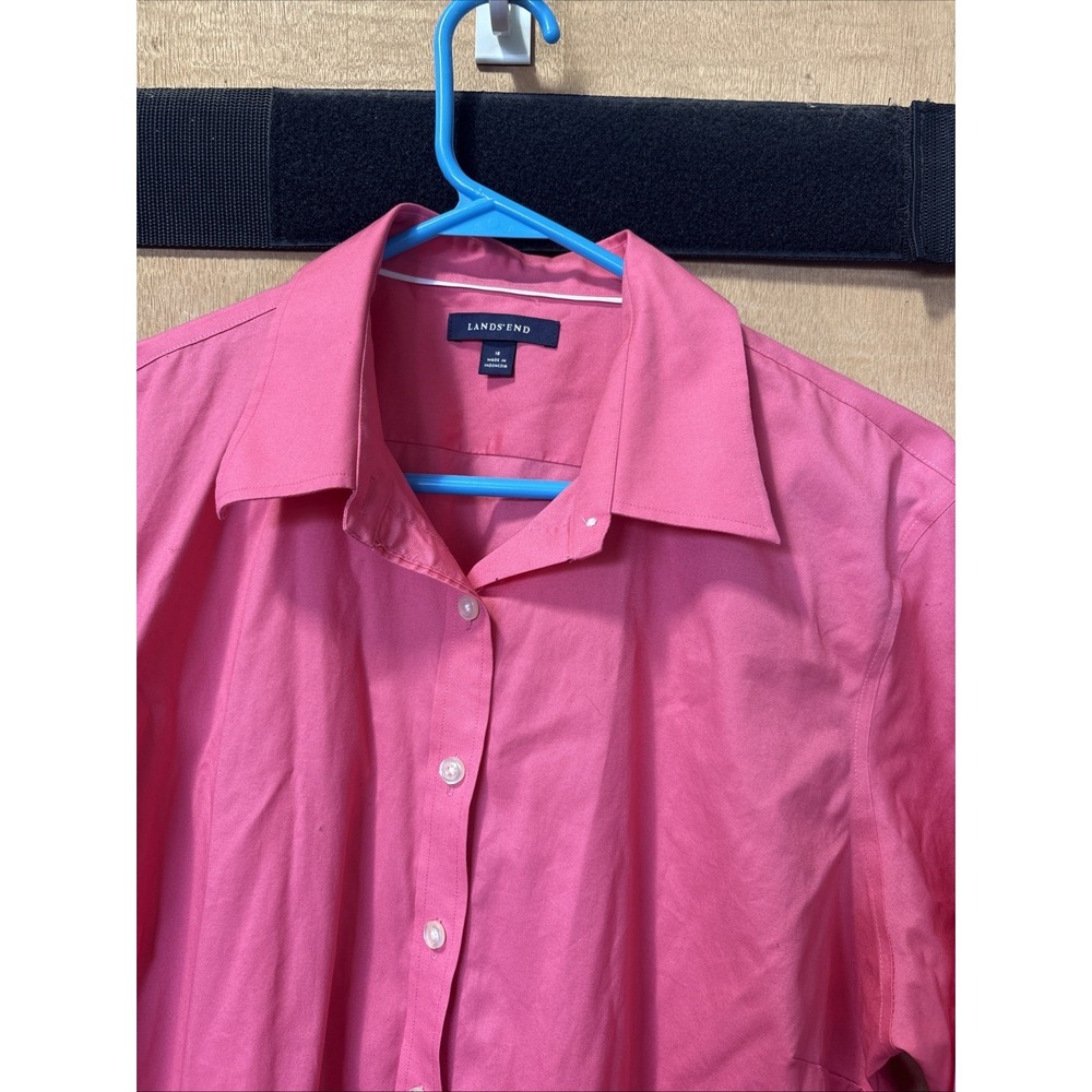 Lands End Lds Blouse Sz 16 Mother Of Pearl Button Down Pink Pleated Back